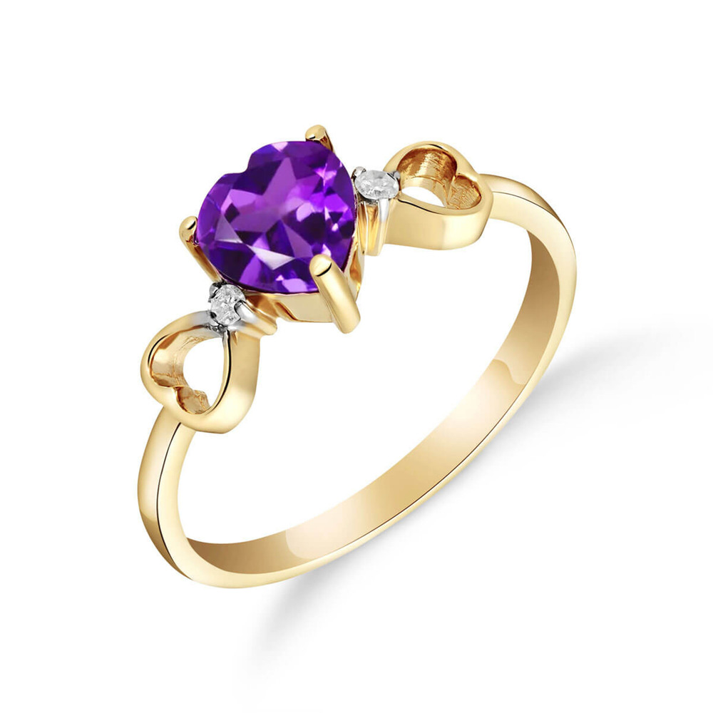 14K. SOLID GOLD RING WITH DIAMONDS & AMETHYST (Yellow Gold)\